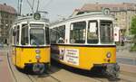 Straßenbahn Nordhausen__Zwei ehemalige Stuttgarter Tw 80 [GT4; ME 1962; ex SSB 577; 1991 nach Nordhausen] und Tw 75 [GT4; ME 1965; ex SSB 738; 1991 nach N.]__05-2000

