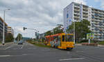 Kt4DMC 224 der Plauener Straßenbahn war am 21.09.2021 als Linie 4 vom Oberen Bahnhof nach Reusa unterwegs.