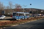 PSB 227 (ČKD Praha Smichov, Bauj.1987), auf der Linie 3, nach Verlassen der Hst Neue Elsterbrücke am 24.02.2014  Ergänzung Sept.