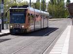 (Bild1)Tram Siemens Combino (Zug 407) mit Werbung 100 Jahre Straenbahn in Potsdam. Aufgenommen am 29.04.07