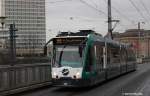 06.02.2014 eine Siemens Combino der ViP Potsdam auf der Langen Brücke in Potsdam.