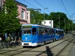 Rostock: Straenbahnlinie 1 nach Rostock Ltten Klein Rgener Strae an der Haltestelle Rostock-Stadtmitte Doberaner Platz.(3.6.2013) 