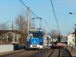 Fotohalt auf der Warnowbrücke (Tatra-Foto-Tag am 08.02.2015 bei der Rostocker Straßenbahn)