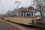 Gelenktriebwagen des Typs G4.(Wagen1)stand am 17.12.2016 in der Haltestelle Rostock Haltepunkt Dierkow.