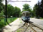 Zum Dorffest Schneiche gab es am 02.06.2011 Sonderfahrten mit dem historischen Tw 73, dieser passiert gerade den Betriebshof der Schneiche-Rdersdorfer-Straenbahn.