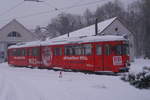 Wagen 46 der SRS, ein ex-heidelberger GT6, auf dem Gelände des Betriebshofes in Schöneiche (aufgenommen vom Tor aus) am 5.1.17.