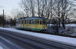 Wagen 43 auf dem letzten Abschnitt der Strecke vor der Endstelle Alt-Rüdersdorf.