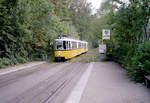 Stuttgart SSB: Der GT4 401 (Maschinenfabrik Esslingen Typ 31.2) auf der SL 15 erreicht am 28.