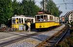 Sonderfahrt auf der Linie 6 der Stuttgarter Straßenbahn: In der Mitte  TW 418 und BW 1241 in Echterdingen.