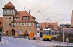 Stuttgarter Straßenbahnzug mit zwei GT4 neben der Gerlinger Feuerwache. 
Datum unbekannt