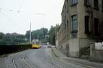 Stuttgart SSB SL 13 (GT4 747) Feuerbach, Tunnelstrasse im Juli 1979.