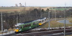 Die GT4 467 und 627 verlassen am 25.02.1990 die Endschleife in Freiberg.