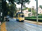 Woltersdorfer Straßenbahn__Tw 30 [T57M; VEG Gotha 1960; 1977 ex Schwerin] an der Endstation 'Woltersdorf Schleuse'.__09-2002