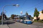 Straßenbahn Zwickau: MAN / AEG GT6M der SVZ Zwickau - Wagen 906, aufgenommen im Oktober 2015 an der Haltestelle  Steinkohlenwerk / Glück-Auf-Center  in Zwickau.