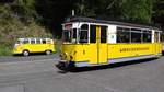 Am 01.06.2019 steht Wagen 1 der Kirnitschtalbahn als Verstärkerwagen am Lichtenhainer Wasserfall in Bereitschaft, um nach Bad Schandau zurückzufahren.