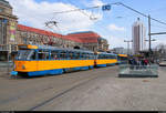 Tatra T4D-M, Wagen 2153 und 2???, mit Beiwagen NB4 der Leipziger Verkehrsbetriebe (LVB) als Linie 3 von Taucha, An der Bürgerruhe, nach Leipzig-Knautkleeberg verlassen die Haltestelle