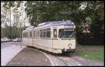 Wanne Eickel am 6.10.1989: Vor dem HBF in Wanne kommt Bogestra Triebwagen Wagen 5 der Linie 306 nach Bochum - Querenburg an.
