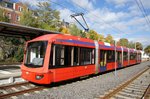 Straßenbahn Chemnitz / City-Bahn Chemnitz / Chemnitz Bahn: Bombardier Variobahn 6NGT-LDZ der City-Bahn Chemnitz GmbH - Wagen 411, aufgenommen im Oktober 2016 am Bahnhof von Stollberg /