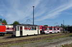 Der Tw 136 aus Jena und EVAG 401 aus Erfurt am 01.08.2020 beim Sommerfest im Eisenbahnmuseum Weimar.
