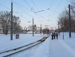 Durch den starken Schneefall verkehrte am 09.02.2021 im Erfurter Süden nur die Linie N3 vom Urbicher Kreuz über Wiesenhügel zum Stadion Ost, wo die vorhandene Ersatzhaltestelle nach der