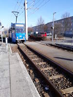 Ein Tatra KT4D Zug der Linie 1 am 17.02.19 kurz vor der Haltestelle Königshufen-Mitte.