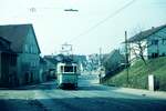 END Straßenbahn Esslingen-Nellingen-Denkendorf__Die aber auch nach Scharnhausen und Neuhausen fuhr. Solo-Tw nahe der Endstation in Neuhausen.__05-04-1971