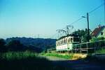 END Straßenbahn Esslingen-Nellingen-Denkendorf__Die aber auch nach Scharnhausen und Neuhausen fuhr.__Tw 3 unterhalb der Haltestelle 'Lenzhalde'.__09-06-1976