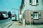END Straßenbahn Esslingen-Nellingen-Denkendorf__Die aber auch nach Scharnhausen und Neuhausen fuhr.__Tw 4 fährt in Nellingen bergab nach Denkendorf.__05-04-1971