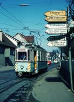 END Straßenbahn Esslingen-Nellingen-Denkendorf__Die aber auch nach Scharnhausen und Neuhausen fuhr.__Tw 20 in Nellingen am Abzweig der Strecke nach Neuhausen.