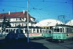 END Straßenbahn Esslingen-Nellingen-Denkendorf__Die aber auch nach Scharnhausen und Neuhausen fuhr.__Vor dem Betriebshof in Nellingen: Tw 4 [ME 1926] und Tw 5 [ME 1926].__04-03-1976 