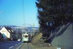 END Straßenbahn Esslingen-Nellingen-Denkendorf__Die aber auch nach Scharnhausen und Neuhausen fuhr.__Tw 12 [ME 1958] fährt flott bergan oberhalb der 1.