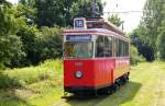 Wagen 3006 (ehemals Linie 18 der Hamburger Straenbahn, Bj. 1928) tuckerte am 8.7.2012 ber das Gelnde der Museumsbahn Schnberg.Auch ich hatte Gelegenheit, diese Bahn kurz zu fahren, ein tolles Urlaubserlebnis.
