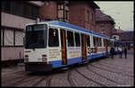 Wagen 257 der Heidelberger Straßenbahn wird hier am 24.5.1990 für eine Sonderfahrt des BDEF im Betriebshof bereit gestellt.