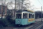 Anfang Januar 1975 war der Verbands-Tw 80 noch im Liniendienst eingesetzt, hier ist er als Linie 4 in Richtung Hauptbahnhof unterwegs