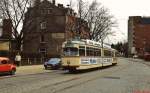 Tw 268 am 27.04.1985 in Wellingdorf. Bis zur Betriebseinstellung führten die GT6 zweiachsige Anhänger mit.