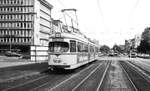 OEG__und andere, auf dem Mannheimer Schienennetz: Tw 154 [GT8; DUEWAG 1971; +2019] der Verkehrsbetriebe Ludwigshafen auf Linie 4 nach Oggersheim.__1980 oder 1981