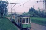 Straßenbahn Reutlingen__Tw mit Bw 40 [ME 1953] auf Linie 3 fährt von Rommelsbach nach Oferdingen.__Mai 1970