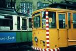 Straßenbahn Reutlingen__Die Straßenbahn in Reutlingen verkehrte das letzte Mal (auf den Linien 1 und 2) am 19. Oktober 1974. Tw 63 und ATw 27 [HK 1916] am letzten Betriebstag im Bahnhof Eningen.__19-10-1974