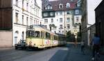 Tw 3830 [ex Tw 45 Dortmund;GT8 Hansa 1959 >1983 WUP;1987+] auf Linie 608 nach 'Langerfeld Dieselstr.' in der Sanderstr.__06-1984