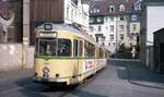 Tw 3830 [ex Tw 45 Dortmund;GT8 Hansa 1959 >1983 WUP;1987+] auf Linie 608 nach 'Langerfeld Dieselstr.' in der Sanderstr.__06-1984