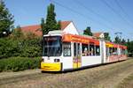 Straßenbahn Mainz / Mainzelbahn: Adtranz GT6M-ZR der MVG Mainz - Wagen 206, aufgenommen im Mai 2020 in Mainz-Bretzenheim.