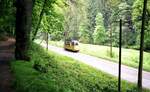 Kirnitzschtalbahn__Idyllische Überland-Straßenbahn wie aus (auch zum Aufnahmezeitpunkt) längst vergangenen Zeiten im Kirnitzschtal.__11-05-1990