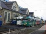 Hier sieht man drei alte Straenbahnen die am 25.03.2005 in Bad Drkheim abgestellt sind.