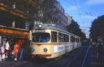 RHB Gespann 1018 mit 1058 hlt am Mannheimer Paradeplatz, 20.08.1993.