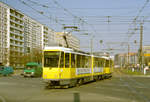 Berlin BVG SL 5 (KT4D + KT4D) Mitte, Mollstraße / Otto-Braun-Straße / Greifswalder Straße im April 2003. - Scan eines Farbnegativs. Film: AGFA Vista 200. Kamera: Minolta XG-1.