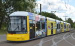Straßenbahntyp GT8-11ZRL (Bombardier, Bj.2014) der Berliner Verkehrsbetzriebe (BVG Nr.9014) aktuelle Werbung von SKECHERS Linie M6 am 29.07.20 Rhinstr./Landsberger Allee/Berlin Marzahn.