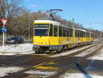 BVG Berlin, KT4D Nr. 6154 mit 6155 an der Station Berlin Treskowallee / Volkspark Wuhlheide als Linie M 17 in Richtung Berlin S-Bahnhof Schöneweide am letzten geplanten Einsatztag Tag auf der Lnie M17 den 12. Februar 2021.

