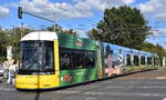 Berliner Verhrsbetriebe mit ihrem modularen Niederflur-Gelenktriebwagen Typ  Flexity Berlin/GT8-11ERL , Baujahr 2016 mit der BVG Nr.