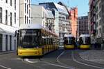 Flexity2 Berlin/ GT8-08 ZR mit den Fahrzeugen '9127', '9139' und '9012' der BVG Metrolinien M4 und M6. Berlin-Mitte im April 2026.