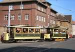 Hist. Strassenbahnzug mit Tw 10 bei der Ausfahrt aus dem depot Kpenick